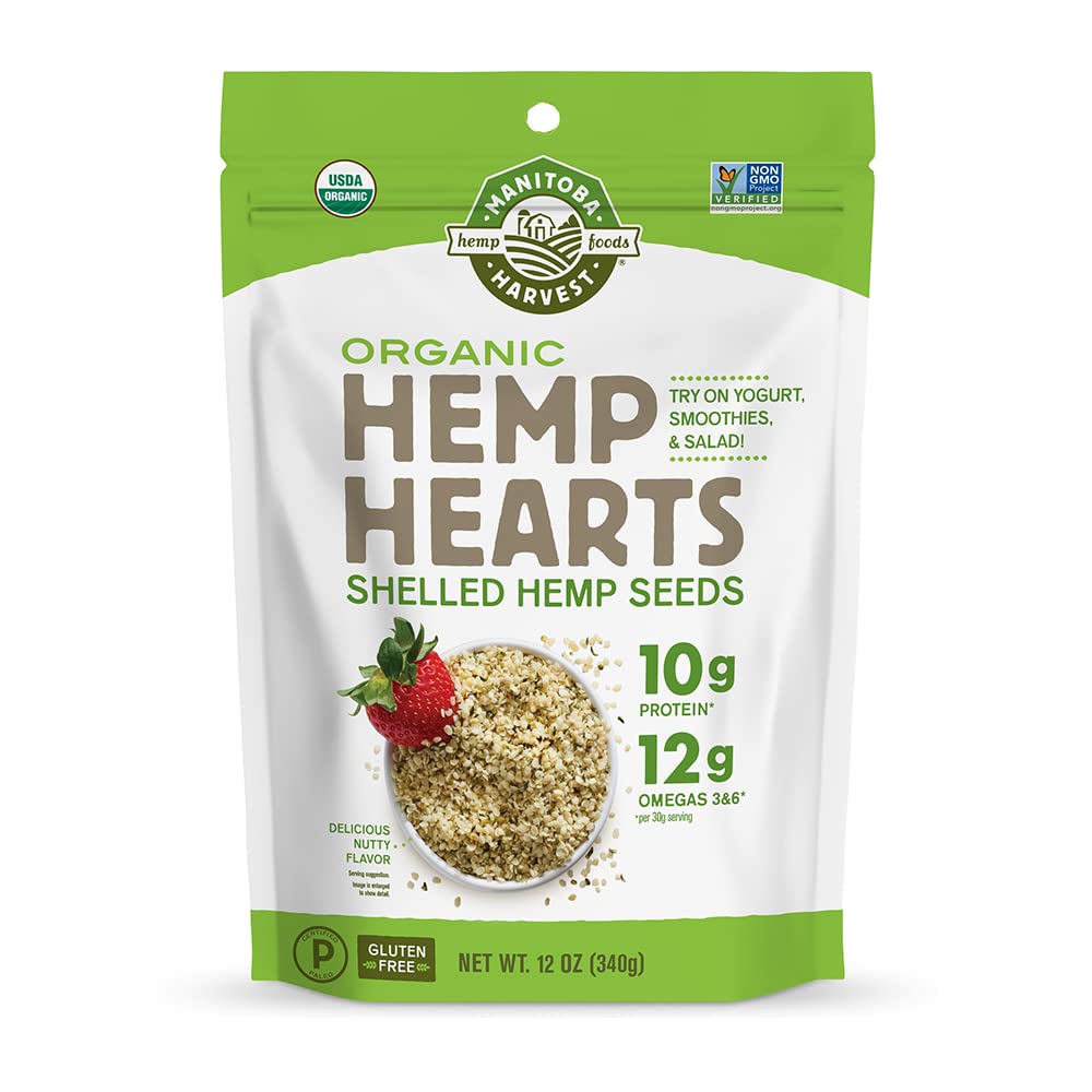 Organic Hemp Hearts, 12oz; 10g Plant Based Protein and 12g Omega 3 & 6 per Srv | Smoothies, yogurt & salad | Non-GMO, Vegan, Keto, Paleo, Gluten Free | Manitoba Harvest-UPStoxs