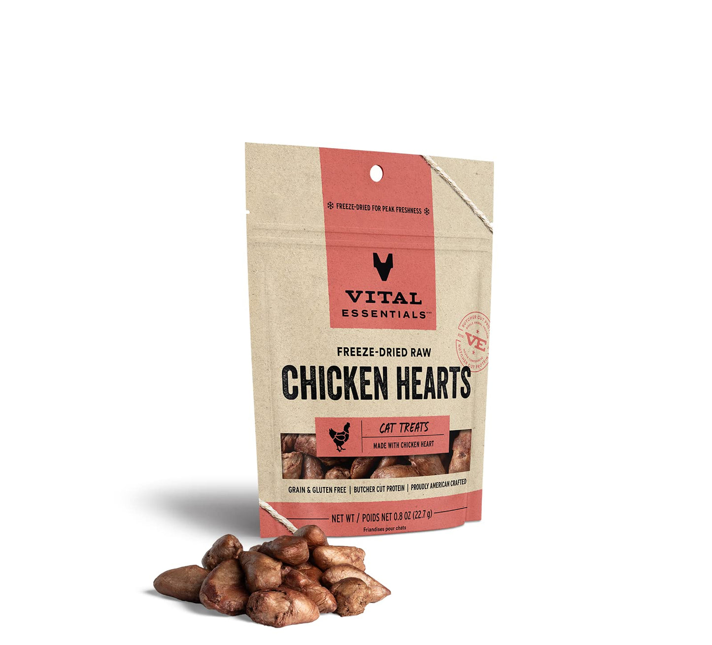 Vital Essentials Freeze Dried Raw Single Ingredient Cat Treats, Chicken Hearts, 0.8 OZ-UPStoxs