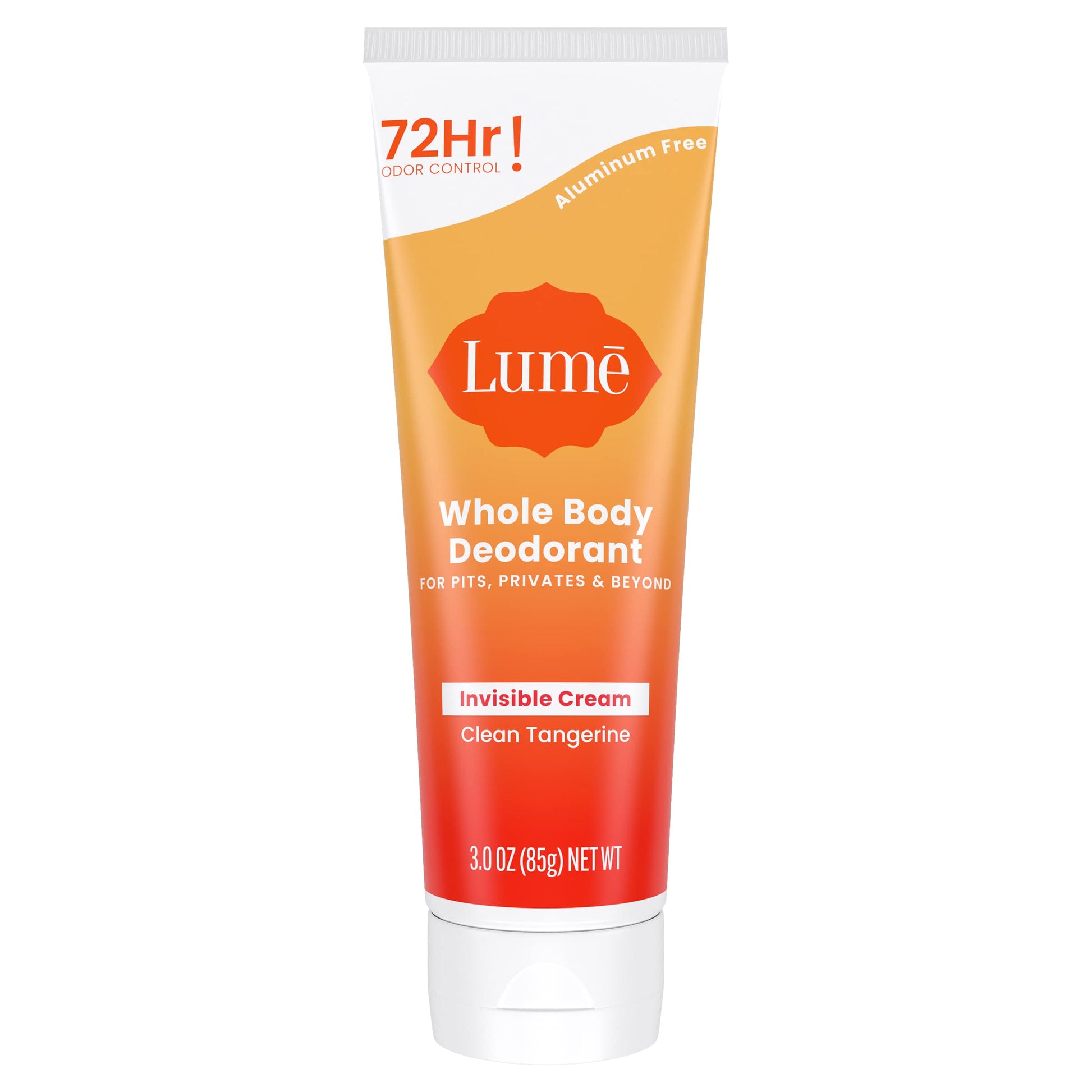 Lume Whole Body Deodorant - Invisible Cream Tube - 72 Hour Odor Control - Aluminum Free, Baking Soda Free, Skin Safe - 3.0 ounce (Clean Tangerine)-UPStoxs