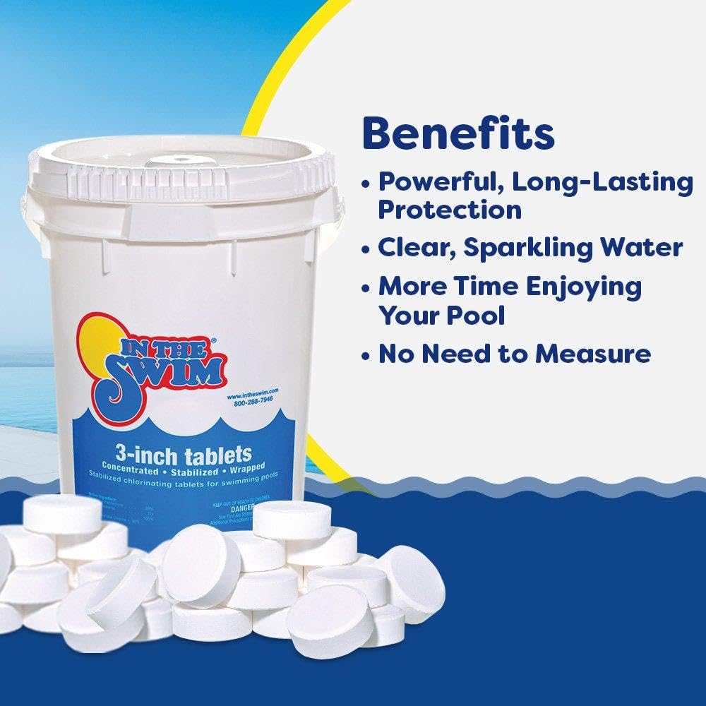 In The Swim 3 Inch Stabilized Chlorine Tablets for Sanitizing Swimming Pools - Individually Wrapped, Slow Dissolving - 90% Available Chlorine - Tri-Chlor - 50 Pounds-UPStoxs