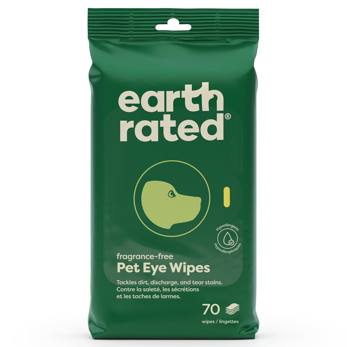 Earth Rated Pet Eye Wipes, Hypoallergenic Eye Wipes for Dogs & Cats to Remove and Reduce Tear Stains & Eye Discharge, Fragrance Free, 70 Count-UPStoxs