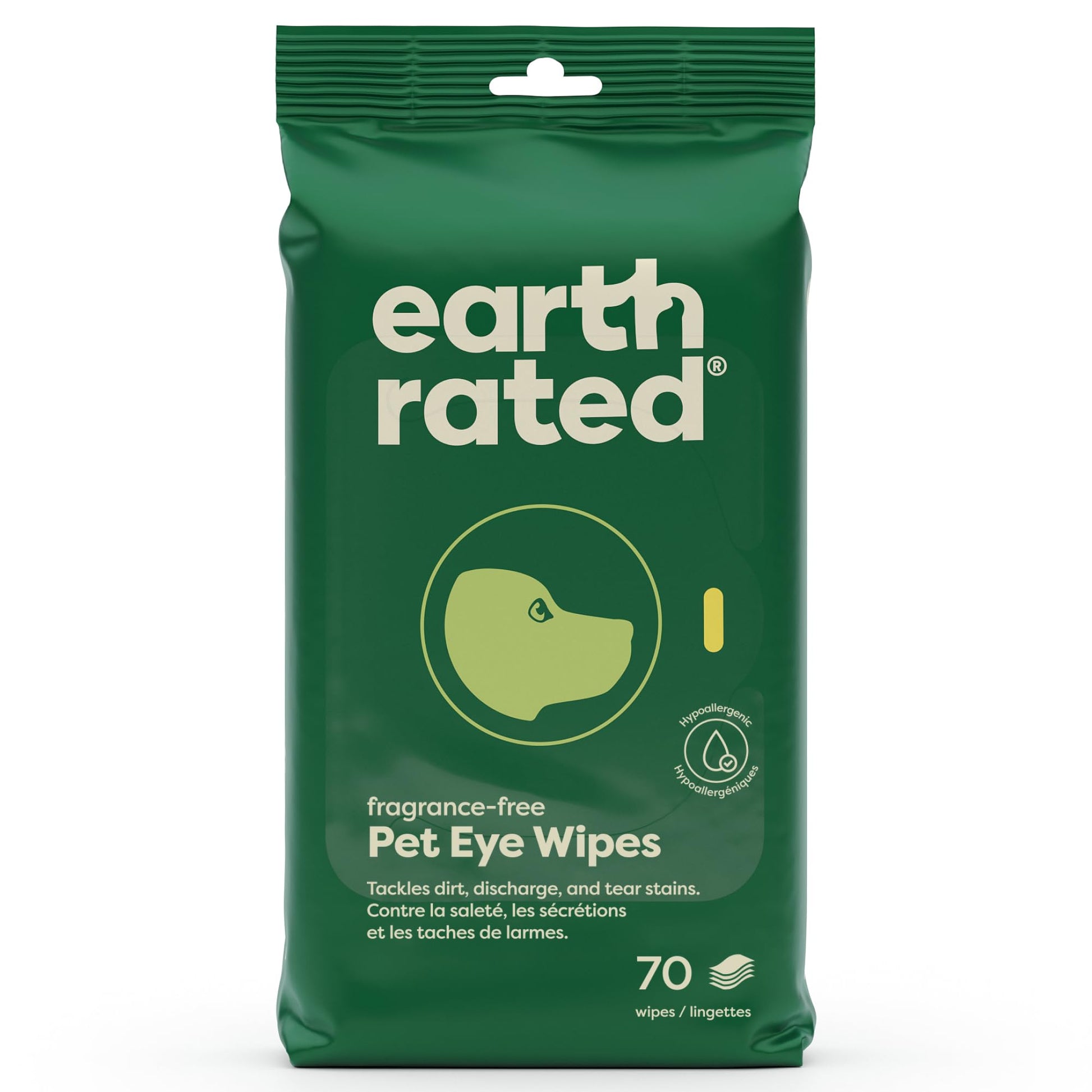 Earth Rated Pet Eye Wipes, Hypoallergenic Eye Wipes for Dogs & Cats to Remove and Reduce Tear Stains & Eye Discharge, Fragrance Free, 70 Count-UPStoxs