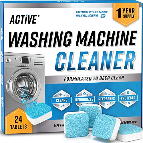 Washing Machine Cleaner Descaler 24 Pack - Deep Cleaning Tablets For HE Front Loader & Top Load Washer, Septic Safe Eco-Friendly Deodorizer, Clean Inside Drum and Laundry Tub Seal - 12 Month Supply-UPStoxs