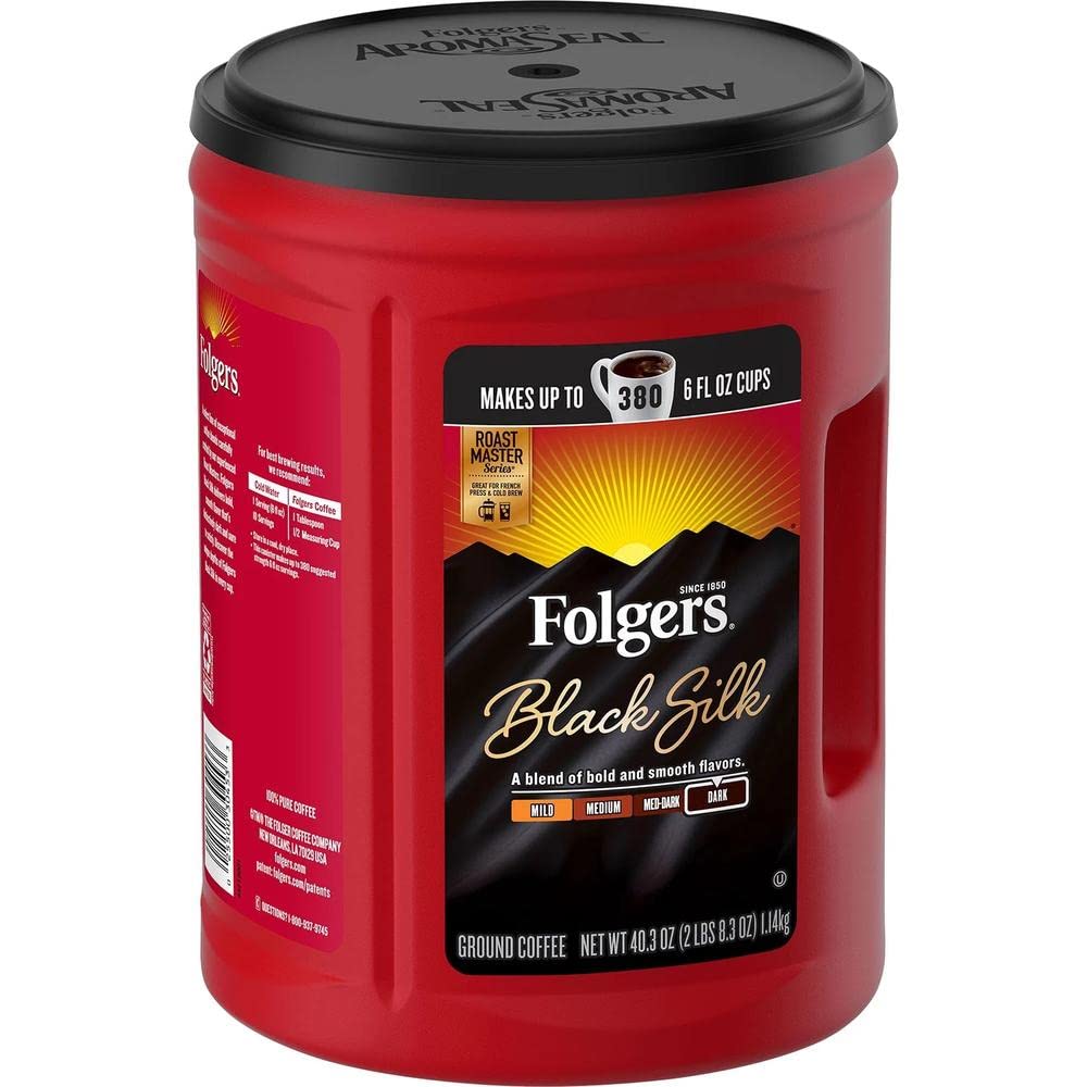 Folgers Dark Roast Ground Coffee, Black Silk, 40.3 oz.-UPStoxs