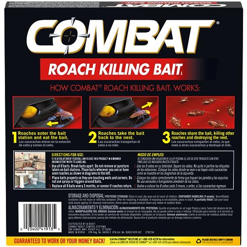 Combat Roach Killing Bait, Roach Bait Station For Large Roaches, Kills The Nest, Child-Resistant, 8 Count,Insects-UPStoxs