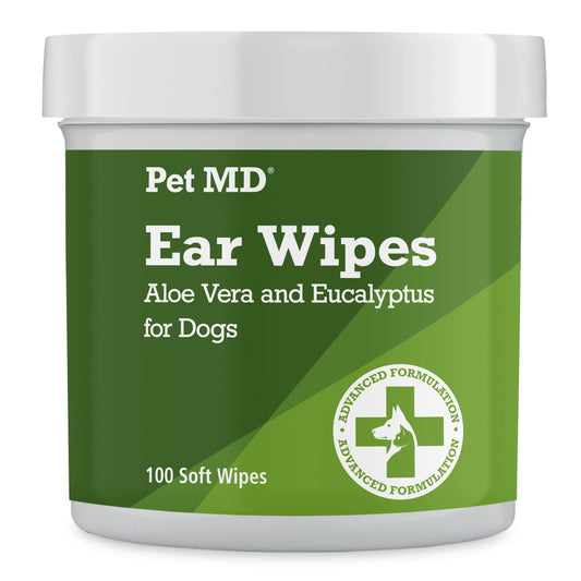 Pet MD - Dog Ear Cleaner Wipes - Otic Cleanser for Dogs to Stop Ear Itching, and Infections with Aloe and Eucalyptus - 100 Count-UPStoxs