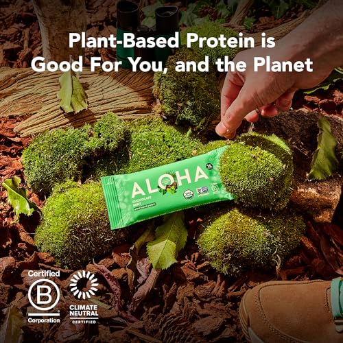 ALOHA Organic Plant Based Protein Bars |Peanut Butter Chocolate Chip | 1.98 Oz (Pack of 12) | Vegan, Low Sugar, Gluten Free, Paleo, Low Carb, Non-GMO, Stevia Free, Soy Free, No Sugar Alcohols-UPStoxs