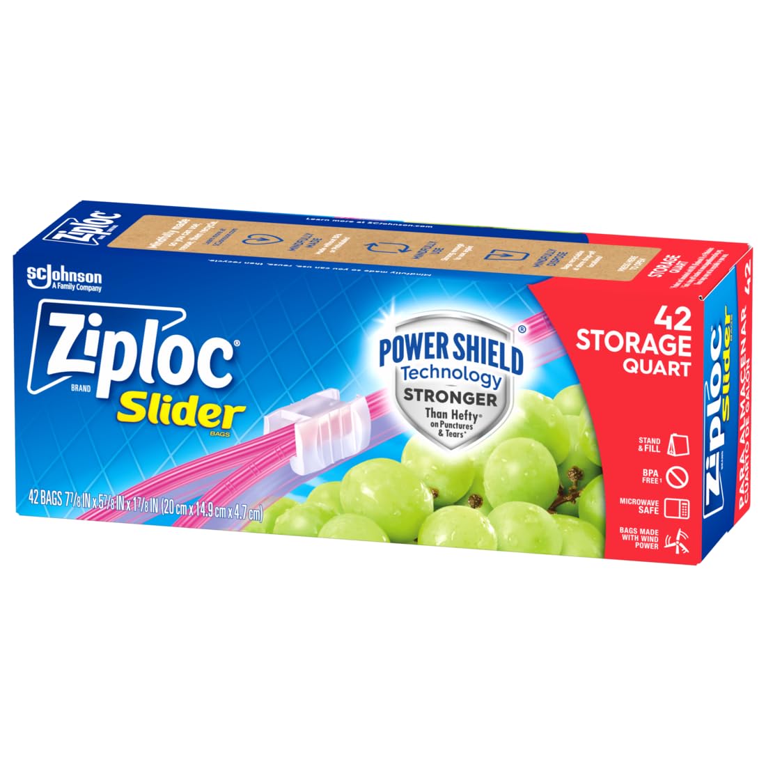 Ziploc Quart Food Storage Slider Bags, Power Shield Technology for More Durability, 42 Count-UPStoxs