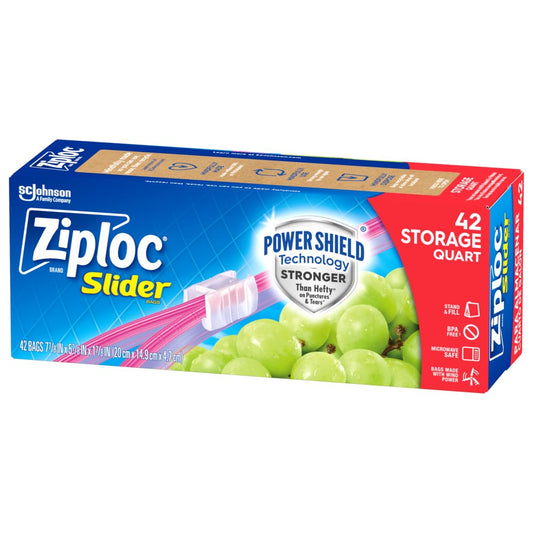 Ziploc Quart Food Storage Slider Bags, Power Shield Technology for More Durability, 42 Count-UPStoxs