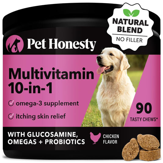 Pet Honesty Multivitamin Dog Supplement, Glucosamine chondroitin for Dogs, Probiotics, Omega Fish Oil, Dog Supplements & Vitamins, Dog Vitamins for Skin and Coat Allergies, (Chicken 90 ct)-UPStoxs