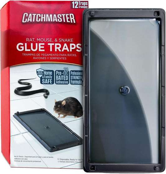 Catchmaster Glue Mouse Traps Indoor for Home 12PK, Bulk Glue Traps for Mice and Rats, Pre-Baited Adhesive Plastic Trays for Inside House, Snake, Lizard, Insect, & Spider Traps, Pet Safe Pest Control-UPStoxs