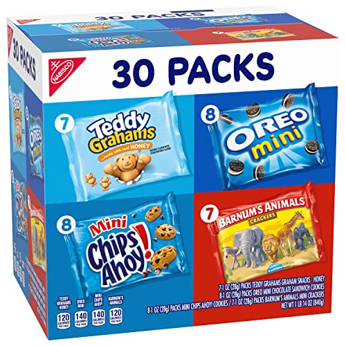 Nabisco Team Favorites Variety Pack, OREO Mini, CHIPS AHOY! Mini, Teddy Grahams Honey & Barnum's Animal Crackers, School Snacks, 30 Snack Packs-UPStoxs