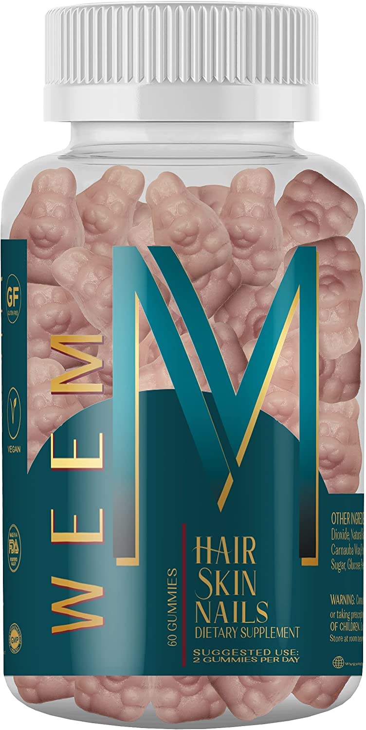 WEEM Hair Skin and Nails Gummies - Supports Healthy Hair - Vegan biotin Vitamins for Women & Men Supports Faster Hair Growth, Stronger Nails, Healthy Skin, Extra Strength (1)-UPStoxs