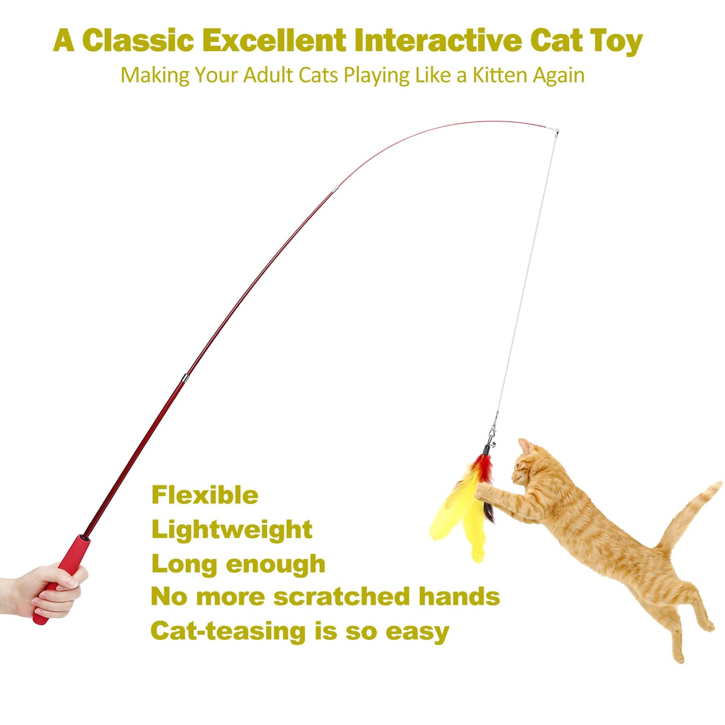 MeoHui Interactive Cat Toys - Retractable Wand Toy and Feather Toys Refills for Indoor Cats to Chase and Exercise-UPStoxs