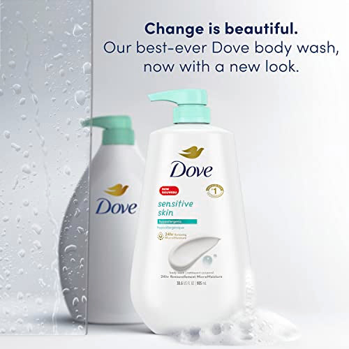 Dove Body Wash 3 Count with Pump Sensitive Skin Hypoallergenic, Paraben-Free, Sulfate-Free, Cruelty-Free, Moisturizing Skin Cleanser Effectively Washes Away Bacteria While Nourishing Skin 30.6 oz-UPStoxs