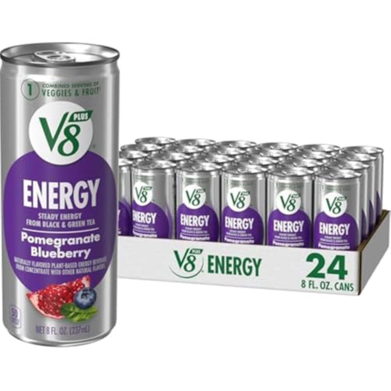 V8 +Energy Pomegranate Blueberry Juice Energy Drink, 8 fl oz Can (24 Pack)-UPStoxs