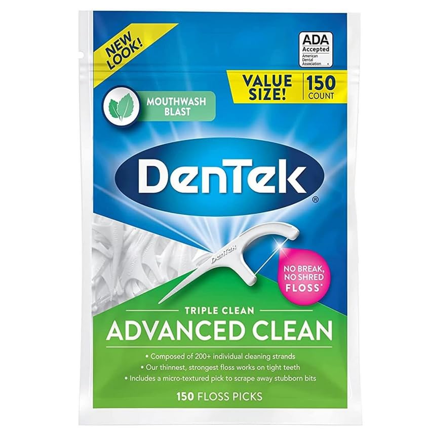 DenTek Triple Clean Advanced Clean Floss Picks, No Break & No Shred Floss, 150 Count, (Packaging May Vary)-UPStoxs