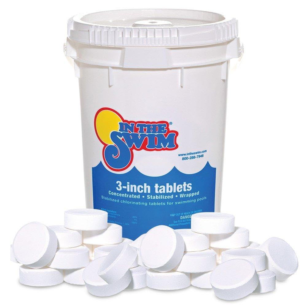 In The Swim 3 Inch Stabilized Chlorine Tablets for Sanitizing Swimming Pools - Individually Wrapped, Slow Dissolving - 90% Available Chlorine - Tri-Chlor - 50 Pounds-UPStoxs