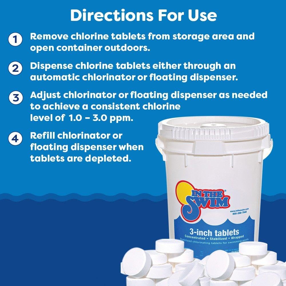 In The Swim 3 Inch Stabilized Chlorine Tablets for Sanitizing Swimming Pools - Individually Wrapped, Slow Dissolving - 90% Available Chlorine - Tri-Chlor - 50 Pounds-UPStoxs