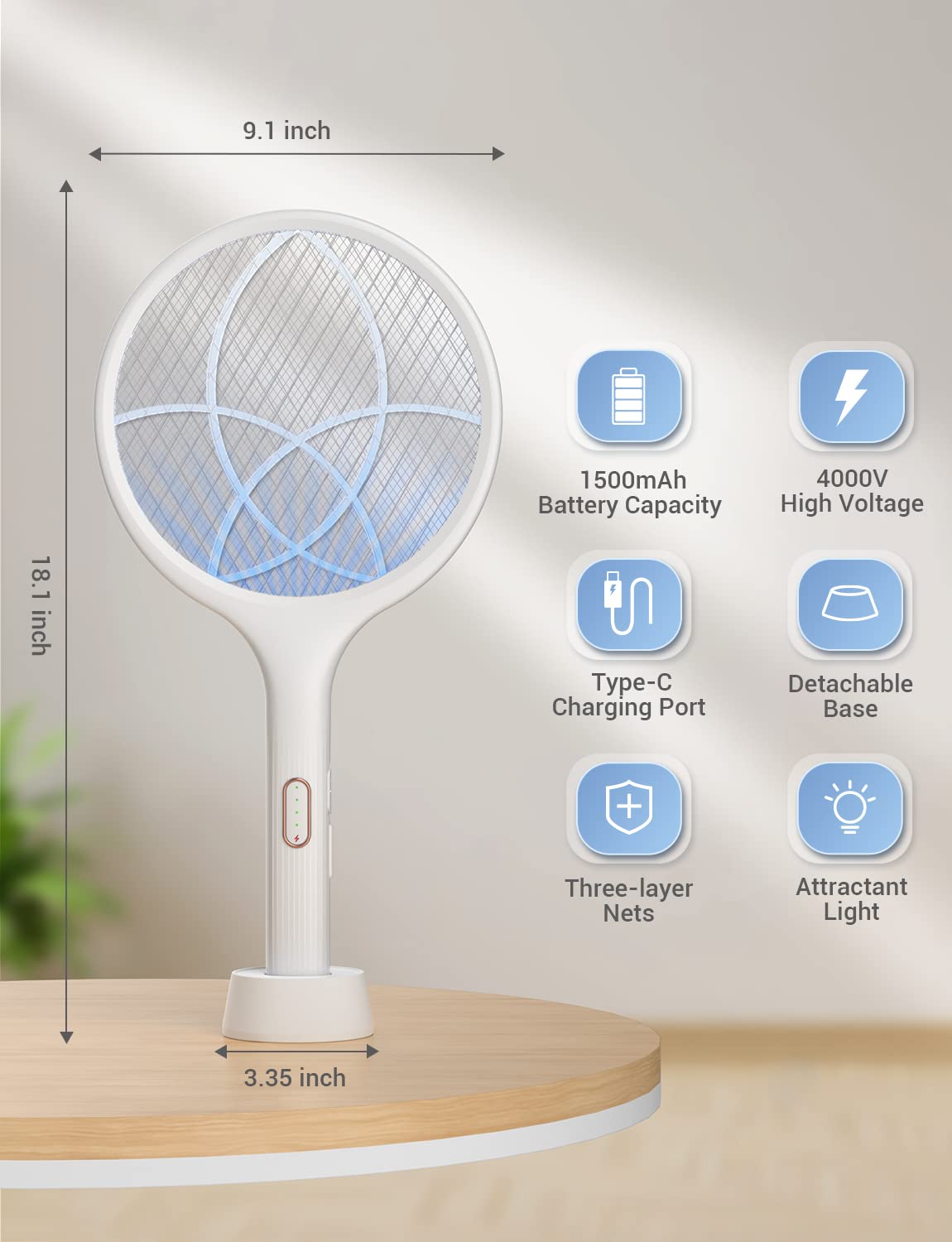 YISSVIC Electric Fly Swatter 4000V Bug Zapper Racket Dual Modes Mosquito Killer with Purple Mosquito Light Rechargeable for Indoor Home Office Backyard Patio Camping-UPStoxs