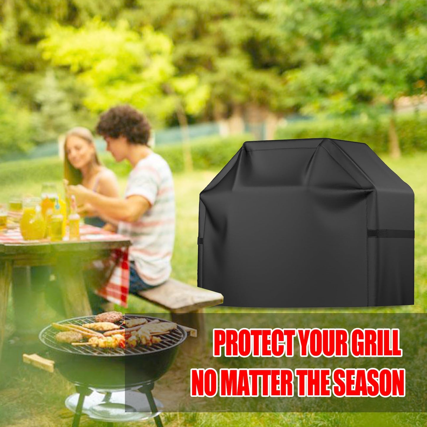 Grill Cover, 58 inch BBQ Gas Grill Cover for Outdoor Grill, Waterproof, Anti-UV, Rip-Proof, Fade Resistant Material, Barbecue Cover with Hook-and-Loop Straps & Adjustable Hem Drawstring, Black-UPStoxs