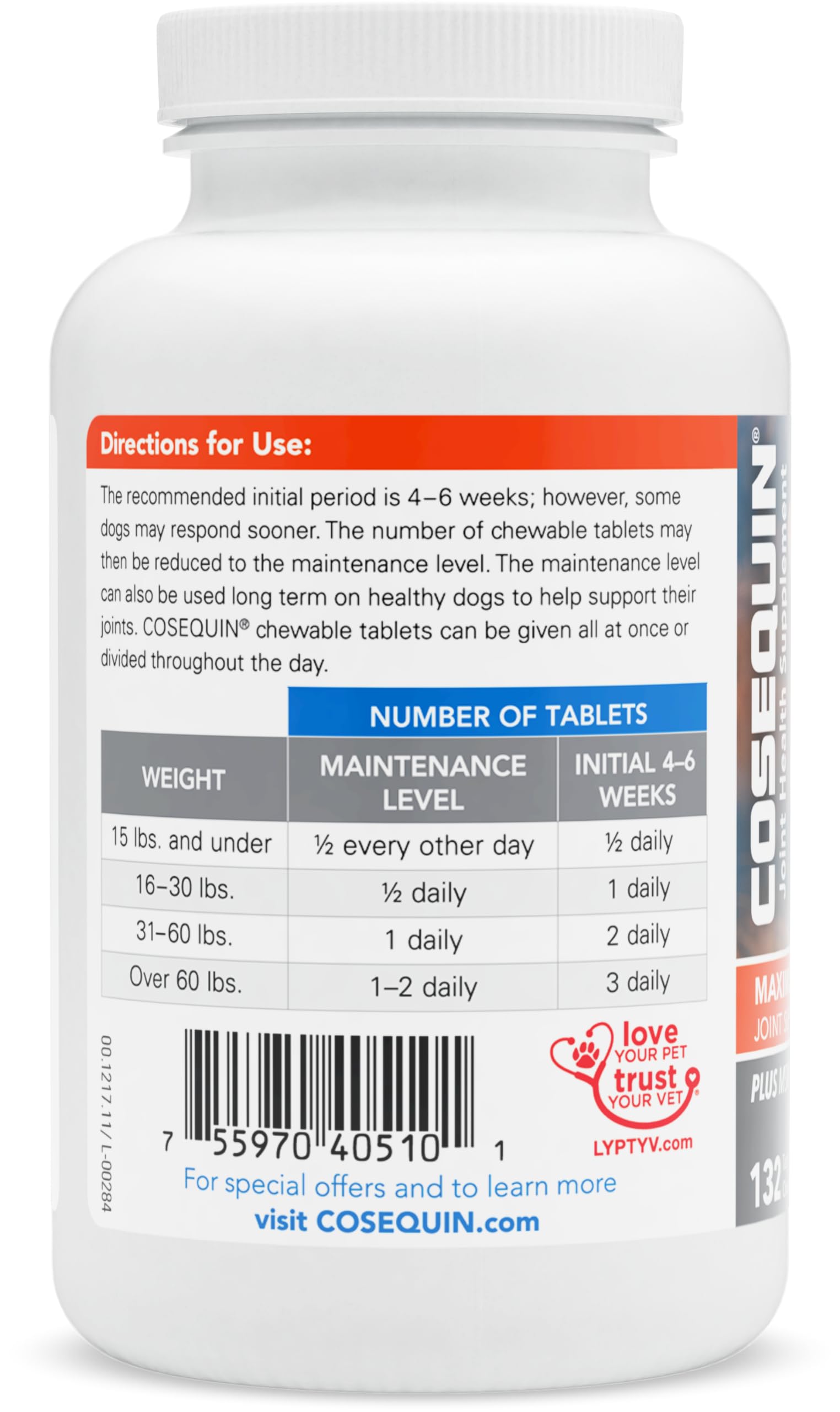 Nutramax Laboratories Cosequin Maximum Strength Joint Health Supplement for Dogs - With Glucosamine, Chondroitin, and MSM, 132 Chewable Tablets-UPStoxs