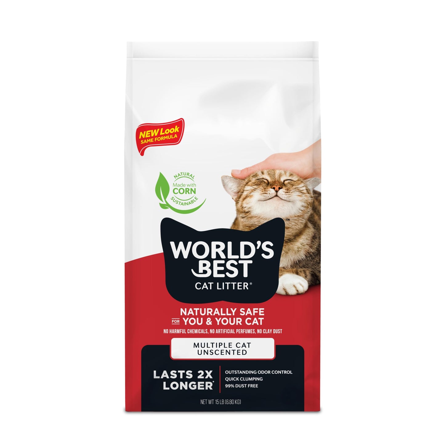 World's Best Cat Litter Multiple Cat Unscented, 15-lbs - Natural Corn, Quick Clumping, Flushable, 99% Dust-Free & Made in USA - Long-lasting Odor Control-UPStoxs