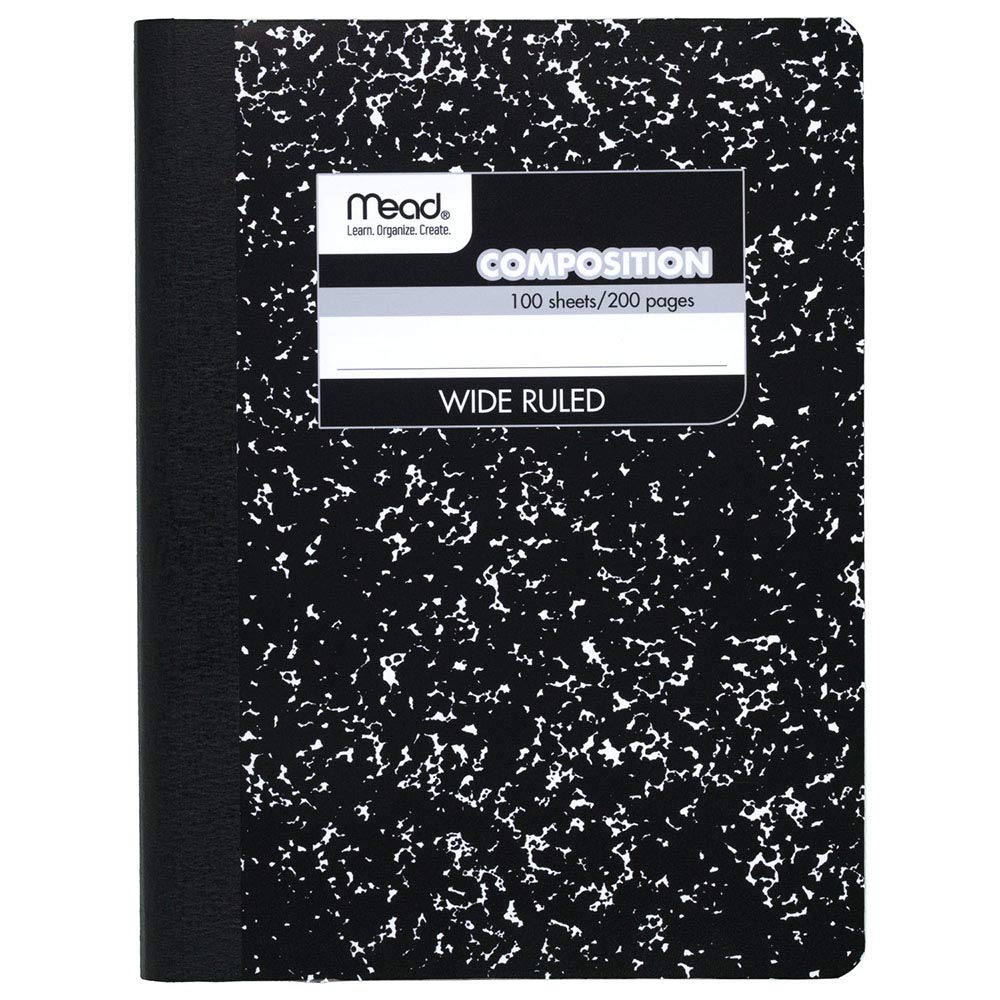 Mead Composition, Wide Ruled Comp Book, Writing Journal Notebook with Lined Paper, Home School Supplies for College Students & K-12, 9-3/4" x 7-1/2", 100 Sheets, Black Marble (09910)-UPStoxs