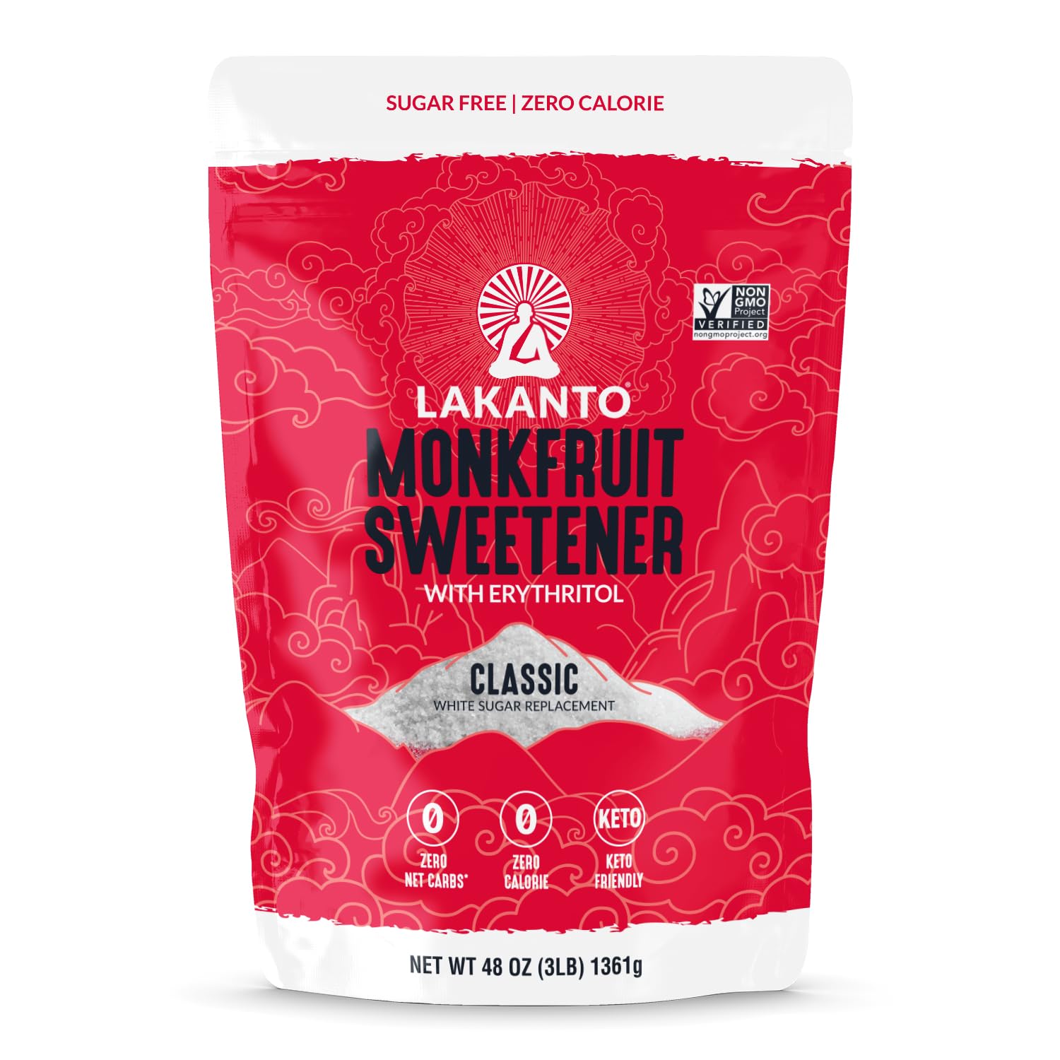 Lakanto Classic Monk Fruit Sweetener with Erythritol - White Sugar Substitute, Baking, Coffee, Tea, Zero Calorie, Keto Diet Friendly, Zero Net Carbs, Extract, Sugar Replacement (Classic White - 3 lb)-UPStoxs