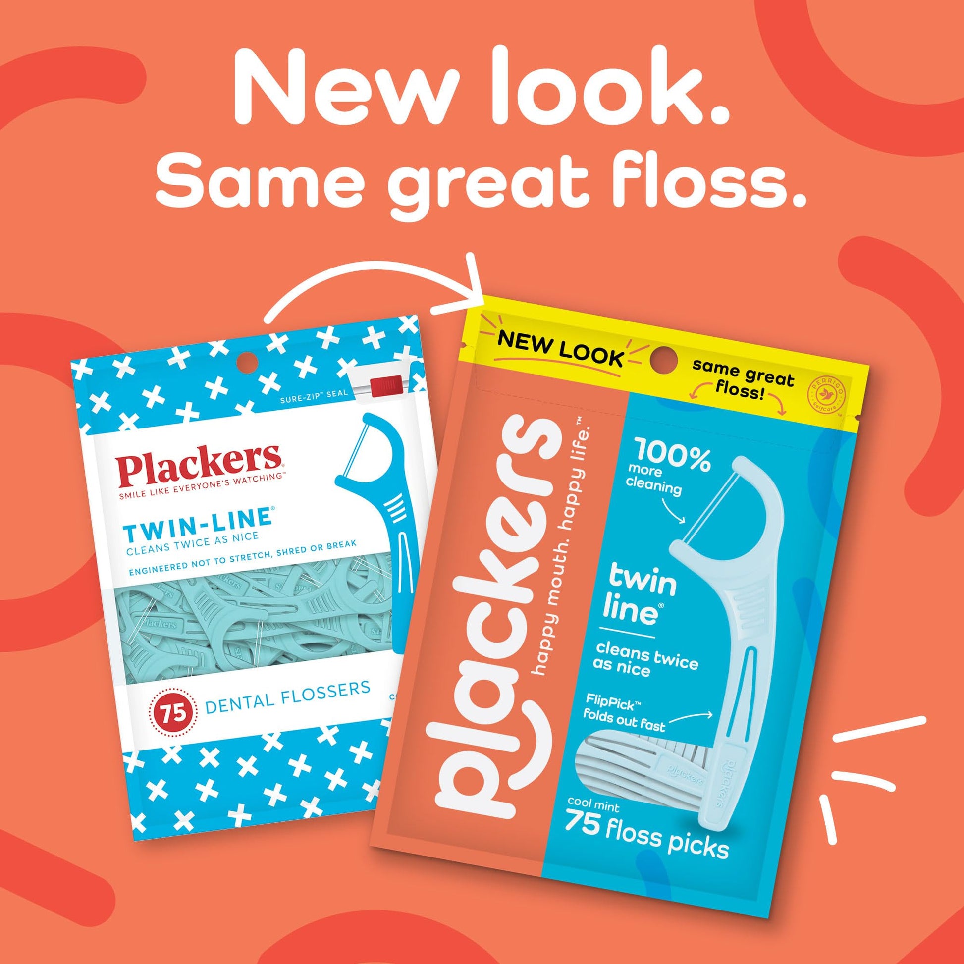 Plackers Twin-Line Dental Flossers, Cool Mint Flavor, Dual Action Flossing System, Easy Storage, Super Tuffloss, 2X The Clean, 75 Count-UPStoxs