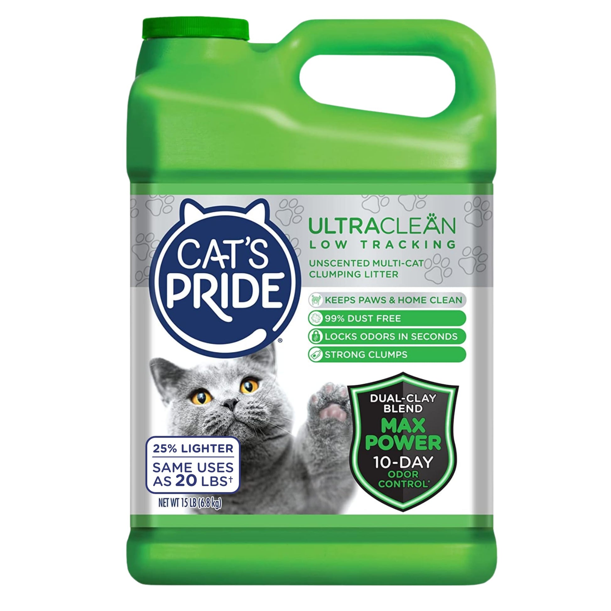 Cat's Pride Max Power: UltraClean Low Tracking Multi-Cat Clumping Litter - Keeps Paws & Home Clean - Up to 10 Days of Powerful Odor Control - 99% Dust Free - Unscented, 15 Pounds-UPStoxs