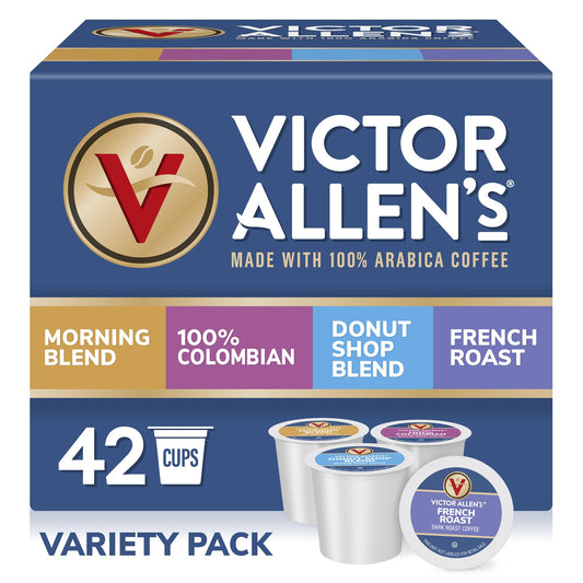 Victor Allen's Coffee Variety Pack (Morning Blend, 100% Colombian, Donut Shop Blend, and French Roast), 42 Count, Single Serve Coffee Pods for Keurig K-Cup Brewers-UPStoxs