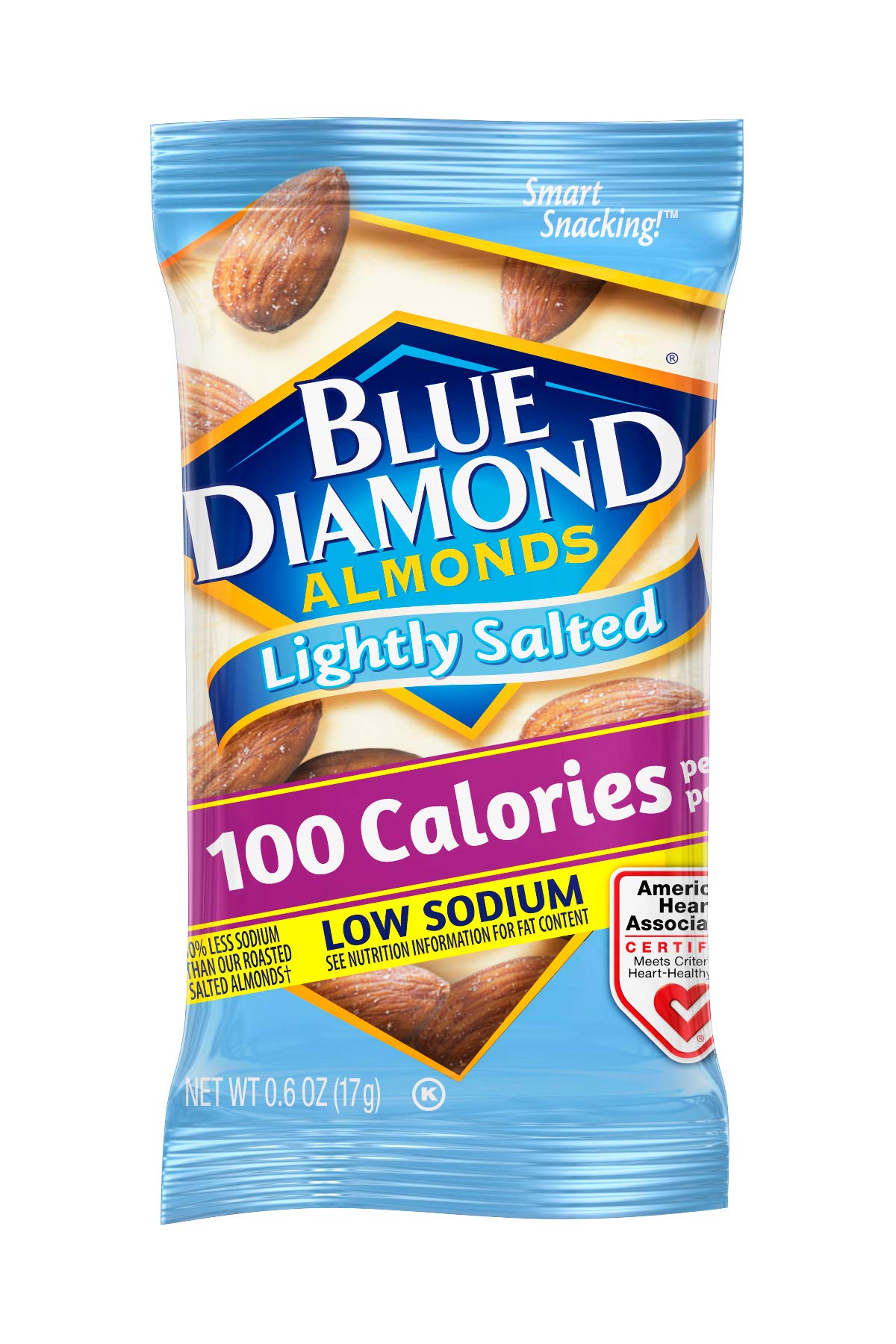 Blue Diamond Almonds Low Sodium Lightly Salted Snack Nuts, 100 Calorie Packs, 0.6 Ounce (Pack of 32)-UPStoxs