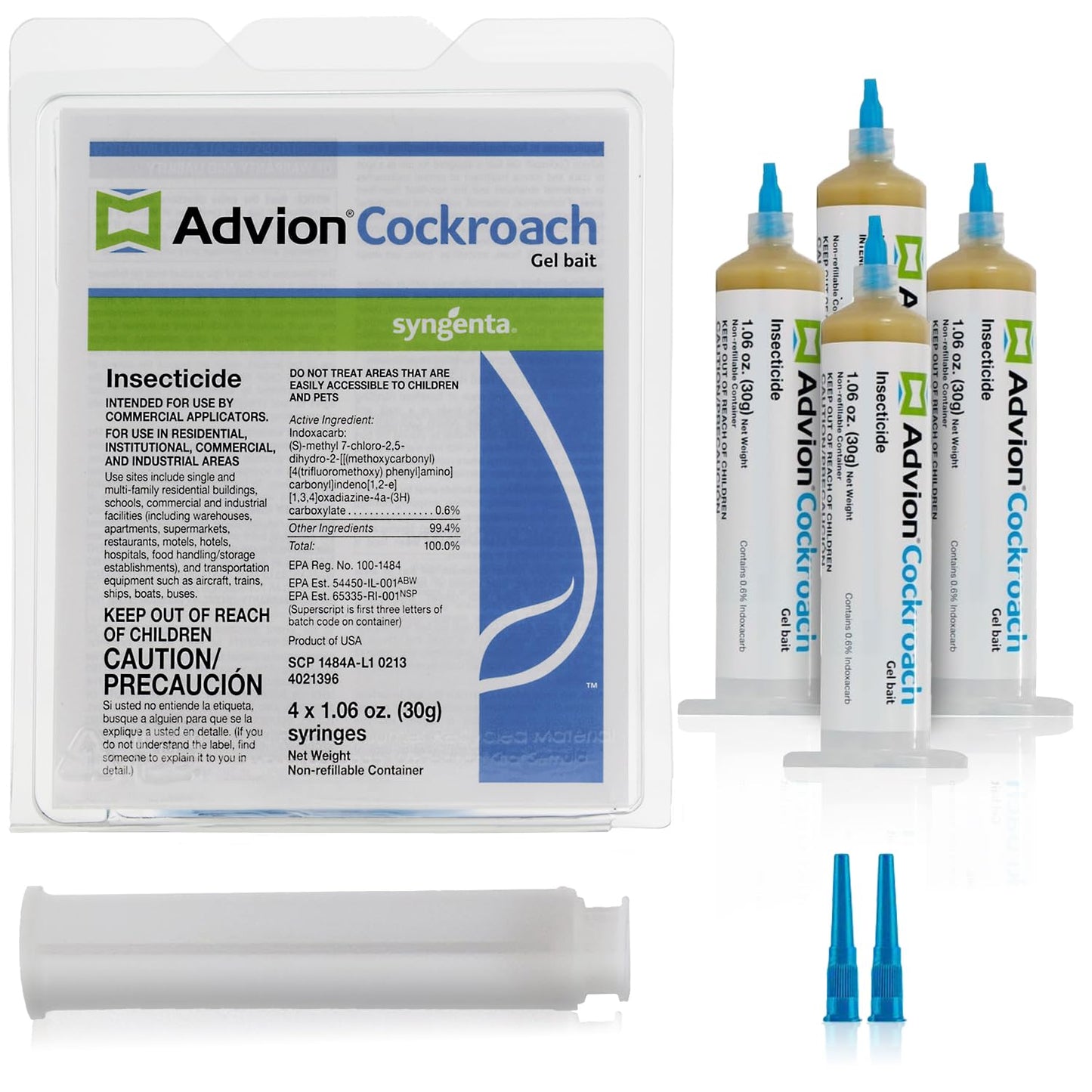 Advion Cockroach Gel Bait, 4 Tubes x 30-Grams, 1 Plunger and 2 Tips, German Roach Insect Pest Control, Indoor and Outdoor Use, Roach Killer Gel for American, German and Other Major Cockroach Species-UPStoxs