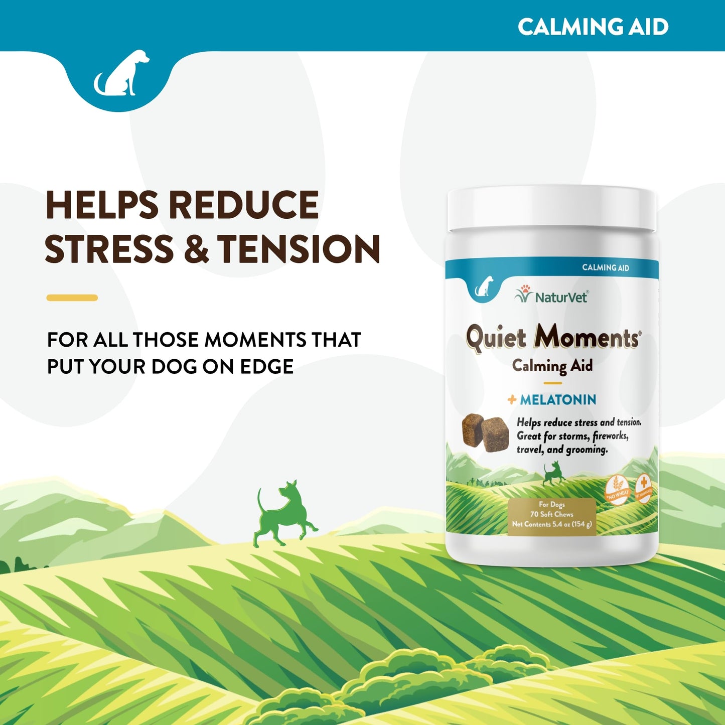 NaturVet Quiet Moments Calming Aid Dog Supplement – Helps Promote Relaxation, Reduce Stress, Storm Anxiety, Fireworks, Motion Sickness for Dogs – Tasty Pet Soft Chews with Melatonin – 70 Ct.-UPStoxs