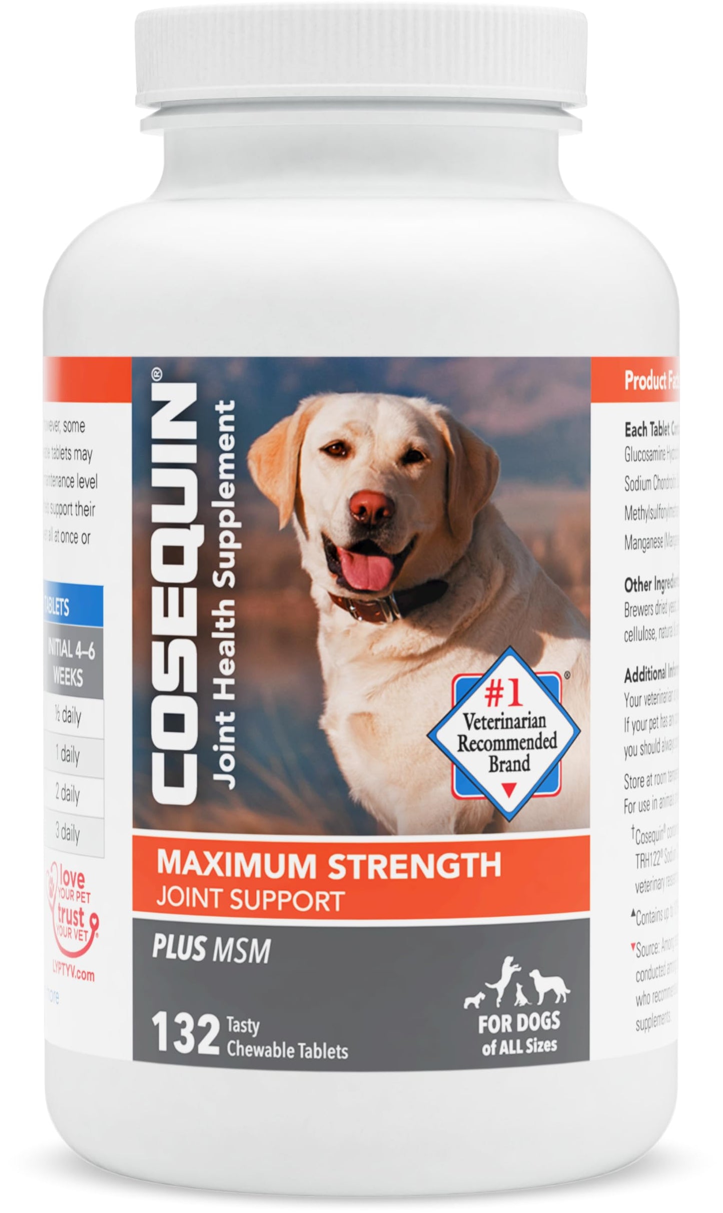 Nutramax Laboratories Cosequin Maximum Strength Joint Health Supplement for Dogs - With Glucosamine, Chondroitin, and MSM, 132 Chewable Tablets-UPStoxs