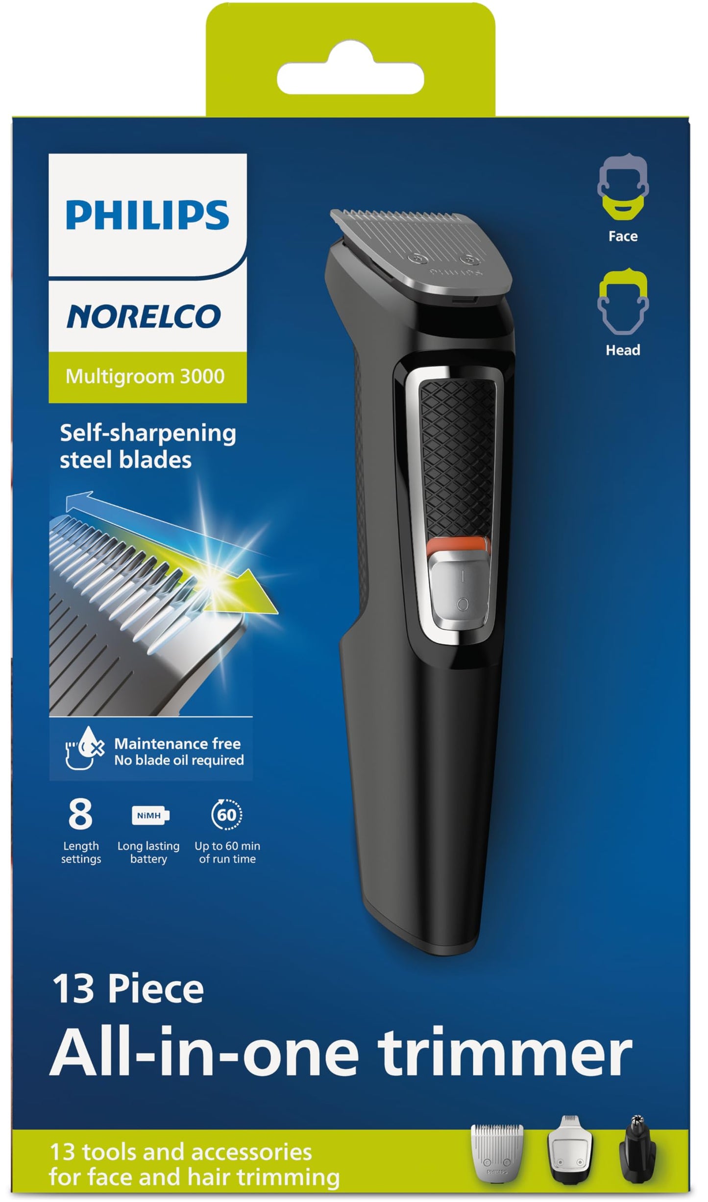 Norelco Philips Multi Groomer All-in-One Trimmer Series 3000-13 Piece Mens Grooming Kit for Beard, Face, Nose, Ear Hair Trimmer and Hair Clipper - NO Blade Oil Needed, MG3740/40-UPStoxs