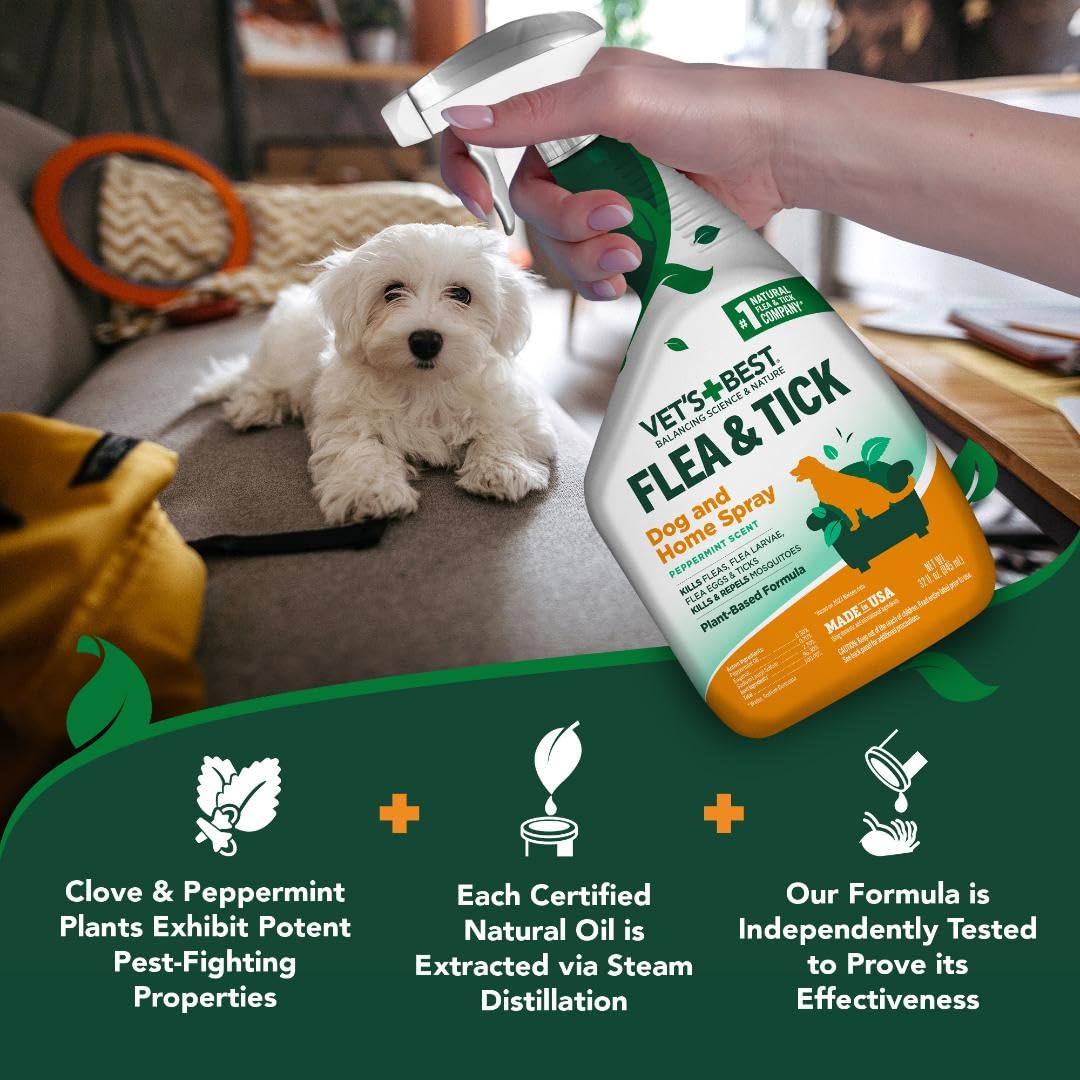 Vet's Best Flea and Tick Home Spray - Dog Flea and Tick Treatment for Home - Plant-Based Formula - Certified Natural Oils,Green - 32 oz-UPStoxs