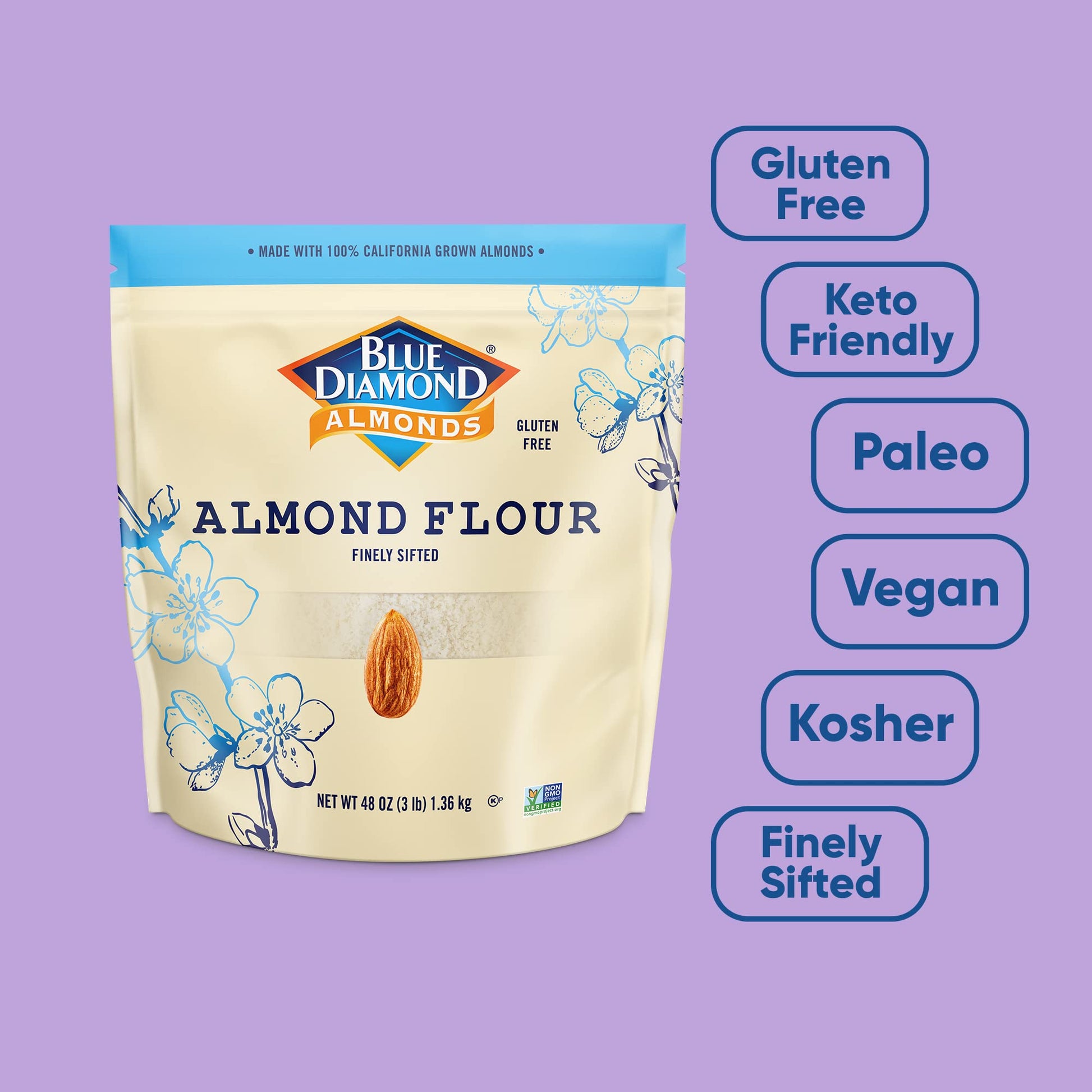 Blue Diamond Almonds Almond Flour, Gluten Free, Blanched, Finely Sifted, 48 oz-UPStoxs