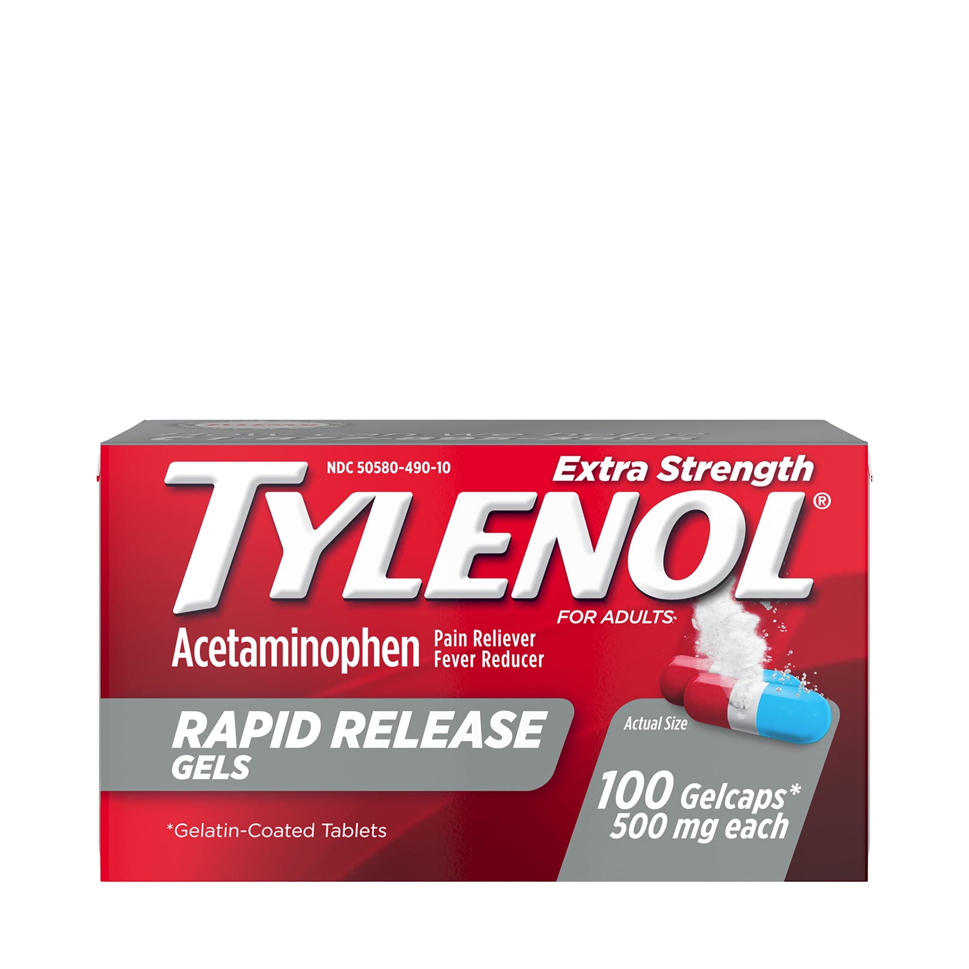 Tylenol Extra Strength Acetaminophen Rapid Release Gels, Pain Reliever & Fever Reducer, 100 ct-UPStoxs