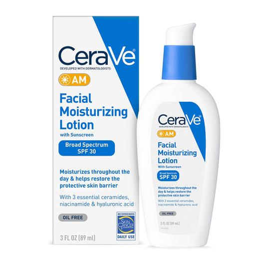 CeraVe AM Facial Moisturizing Lotion with SPF 30 | Oil-Free Face Moisturizer with SPF | Formulated with Hyaluronic Acid, Niacinamide & Ceramides | Non-Comedogenic | Broad Spectrum Sunscreen | 3 Ounce-UPStoxs