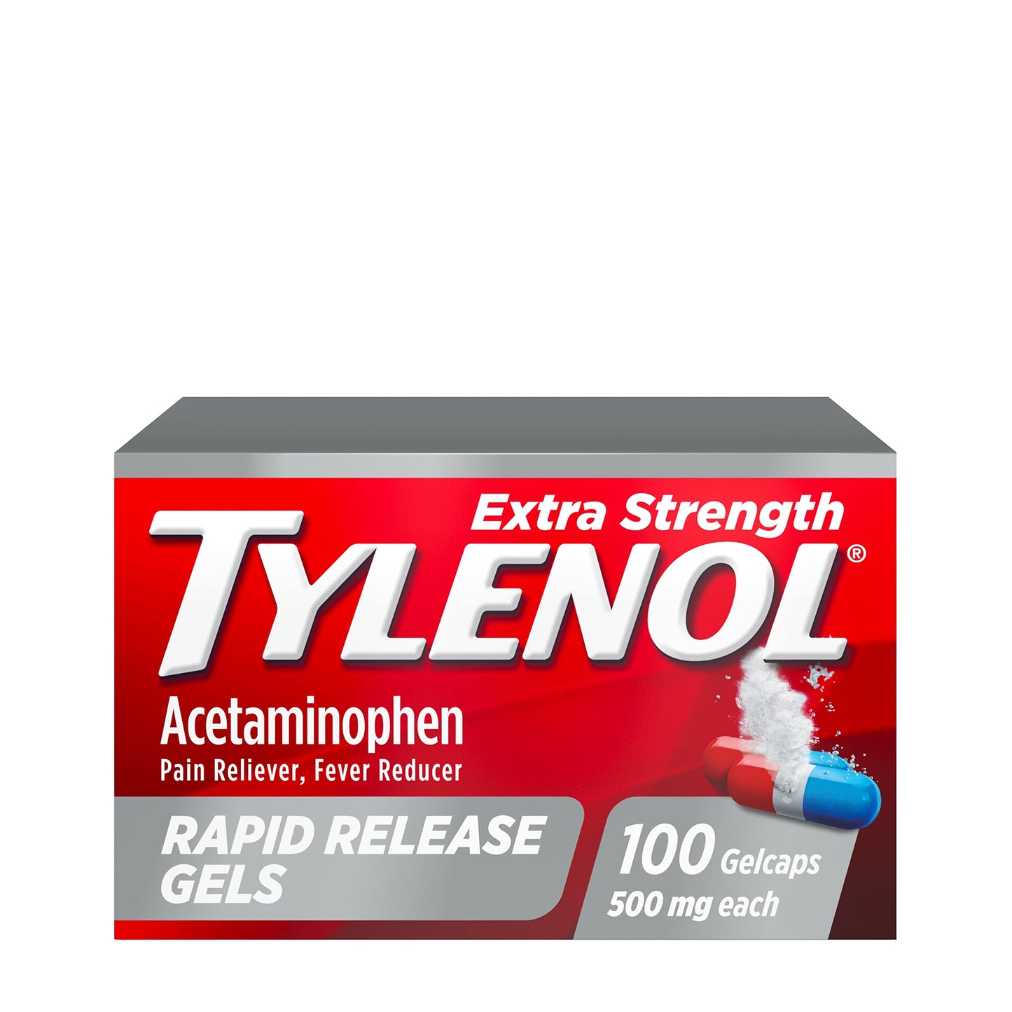 Tylenol Extra Strength Acetaminophen Rapid Release Gels, Pain Reliever & Fever Reducer, 100 ct-UPStoxs