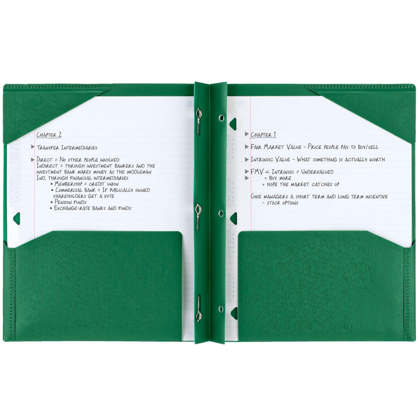 Five Star 2 Pocket Folder, Plastic Folder with Stay-Put Tabs and Prong Fasteners, Fits 3-Ring Binder, Holds 8-1/2" x 11" Paper, Writable Label, Forest Green (72111)-UPStoxs