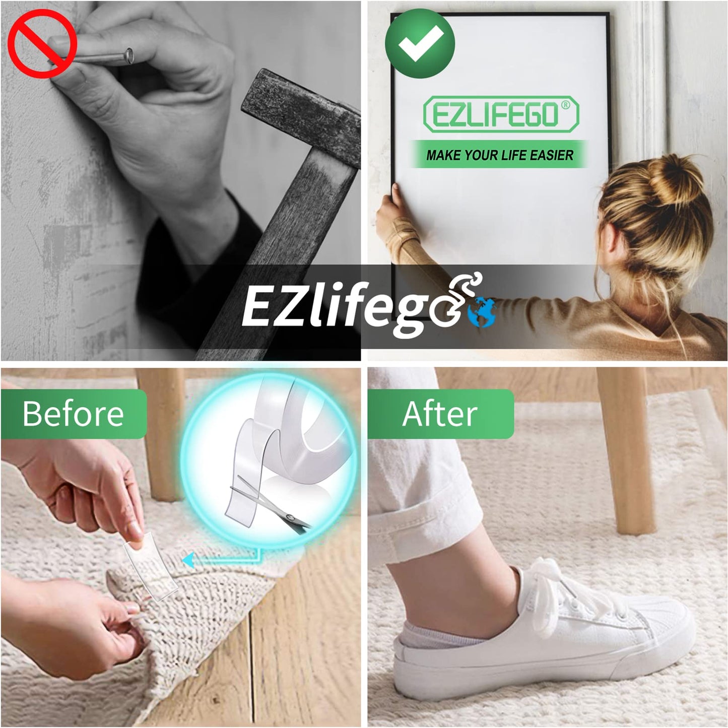 EZlifego Double Sided Tape Heavy Duty, Extra Large Nano Double Sided Adhesive Tape, Clear Mounting Tape Picture Hanging Adhesive Strips,Removable Wall Tape Sticky Poster Tape Decor Carpet Tape(9.85FT)-UPStoxs