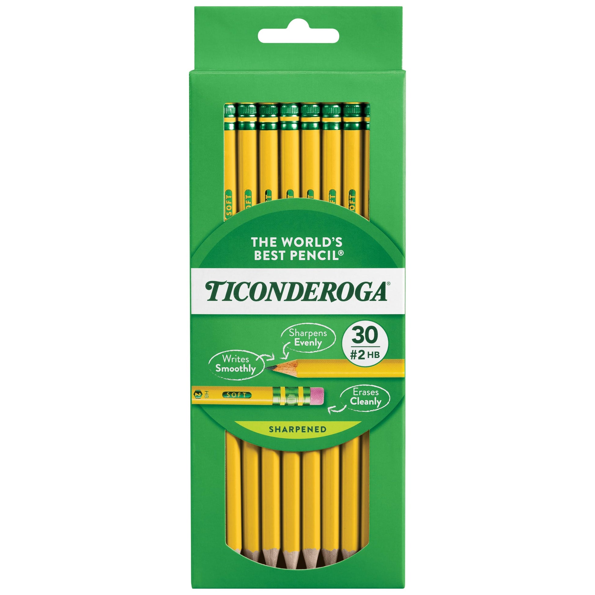 Ticonderoga Wood-Cased Pencils, Pre-Sharpened, #2 HB Soft, Yellow, 30 Count-UPStoxs