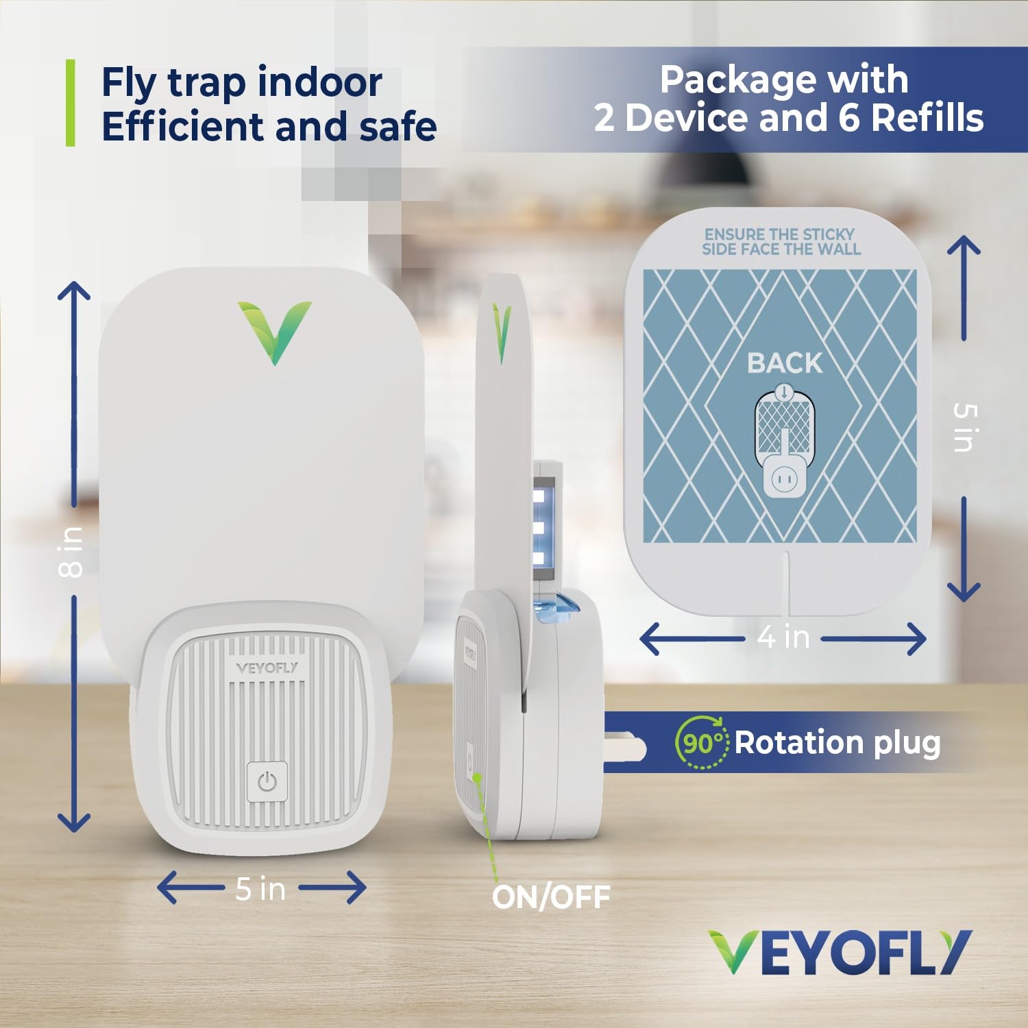 VEYOFLY Fly Trap Indoor, Fruit Fly Traps for Indoors, (2 Device + 6 Refills) Gnat Traps for House Indoor, Fly Catcher Indoor, Safer Plug in Light Flying Insect Trap, Bug Light Killer, Fly Trap-UPStoxs