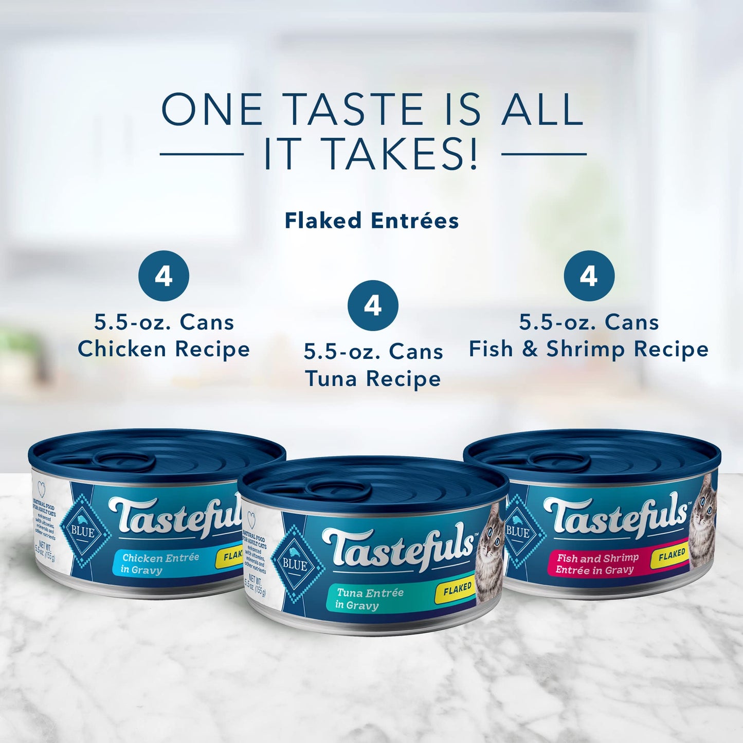 Blue Buffalo Tastefuls Natural Flaked Wet Cat Food Variety Pack, Tuna, Chicken and Fish & Shrimp Entrées in Gravy 5.5-oz Cans (12 Count - 4 of Each)-UPStoxs