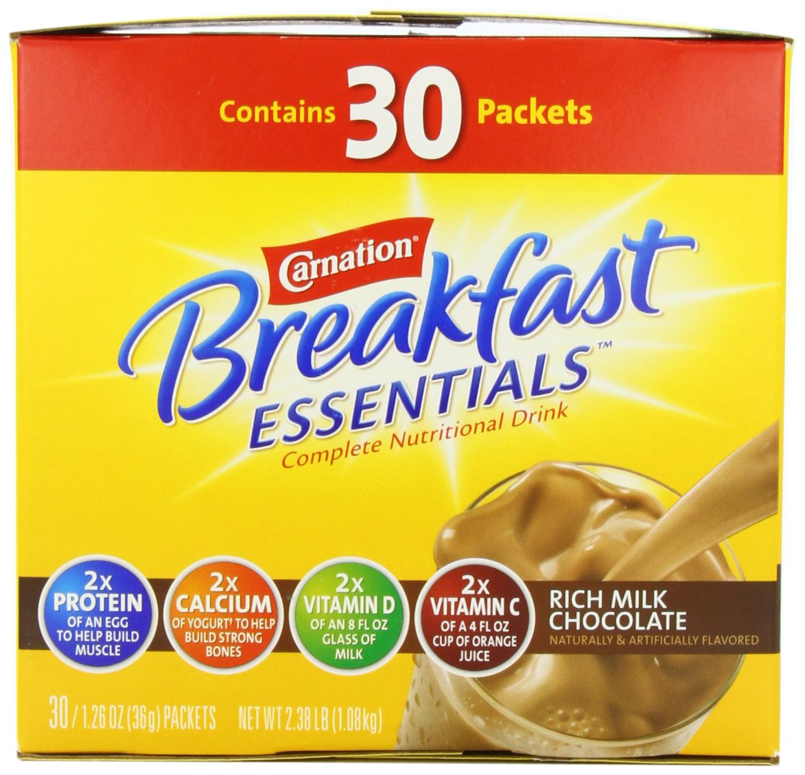 Carnation Breakfast Essentials Nutritional Powder Drink Mix, Chocolate 30 ct.