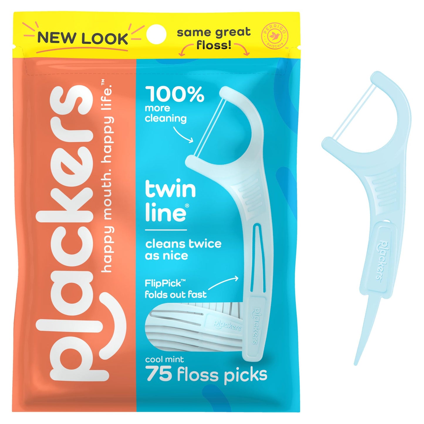 Plackers Twin-Line Dental Flossers, Cool Mint Flavor, Dual Action Flossing System, Easy Storage, Super Tuffloss, 2X The Clean, 75 Count-UPStoxs