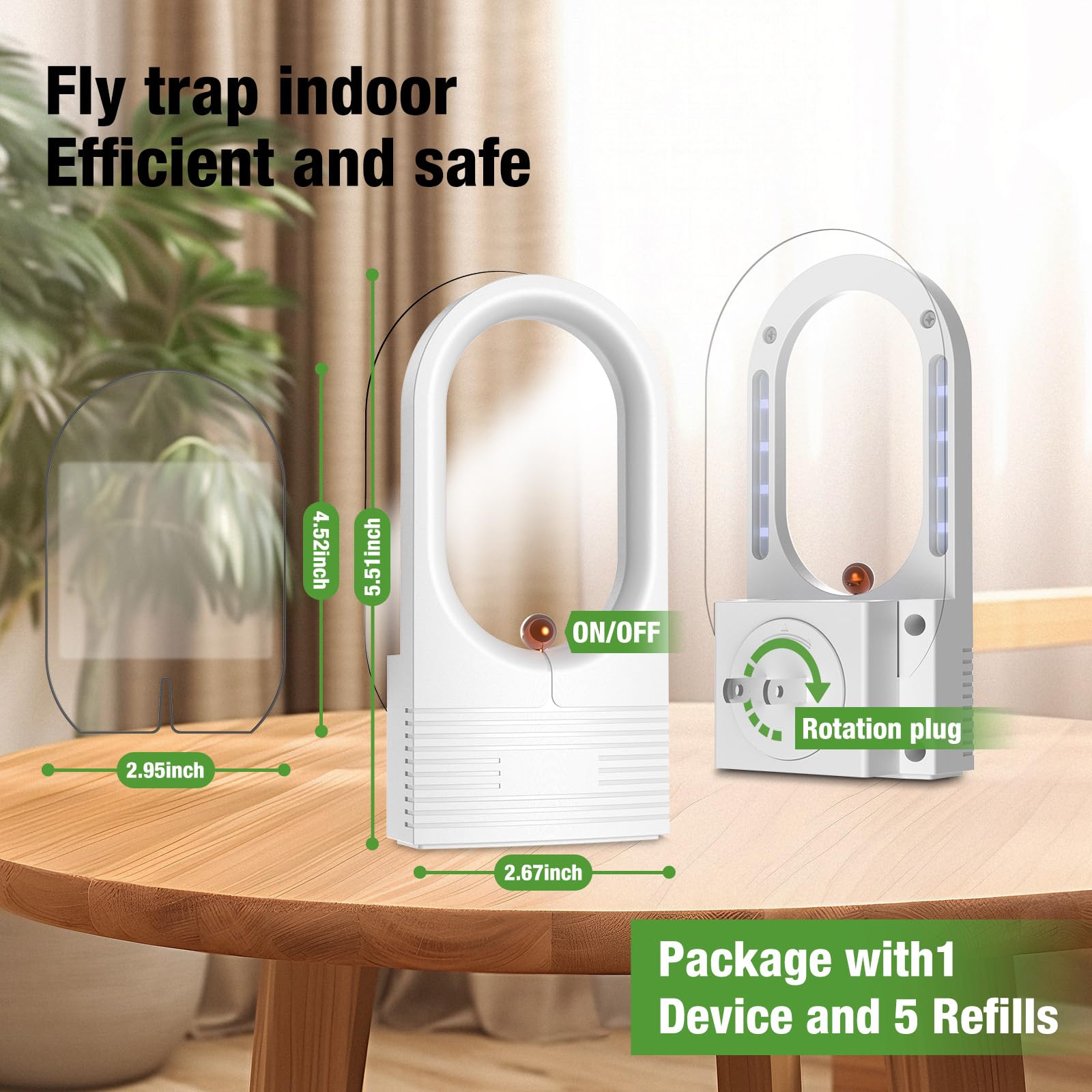 Flying Insect Trap 𝗢𝗱𝗼𝗿𝗹𝗲𝘀𝘀&𝗡𝗼𝗶𝘀𝗲𝗹𝗲𝘀𝘀 Indoor Fly Trap - Catching Fruit Flies, Mosquitoes and Other Nuisances,Suitable for Indoo & Outdoor(1 White Device + 5 Glue Boards)-UPStoxs